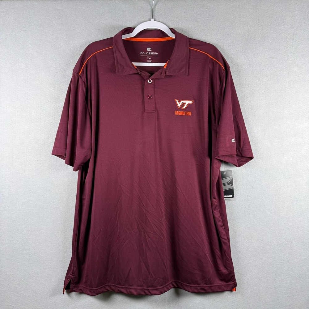 Colosseum‎ Mens XXL Virginia Tech Polo Maroon NCAA Tech Promo Golf Shirt New Tag